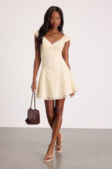 Aura Pale Yellow Embroidered Mini Dress