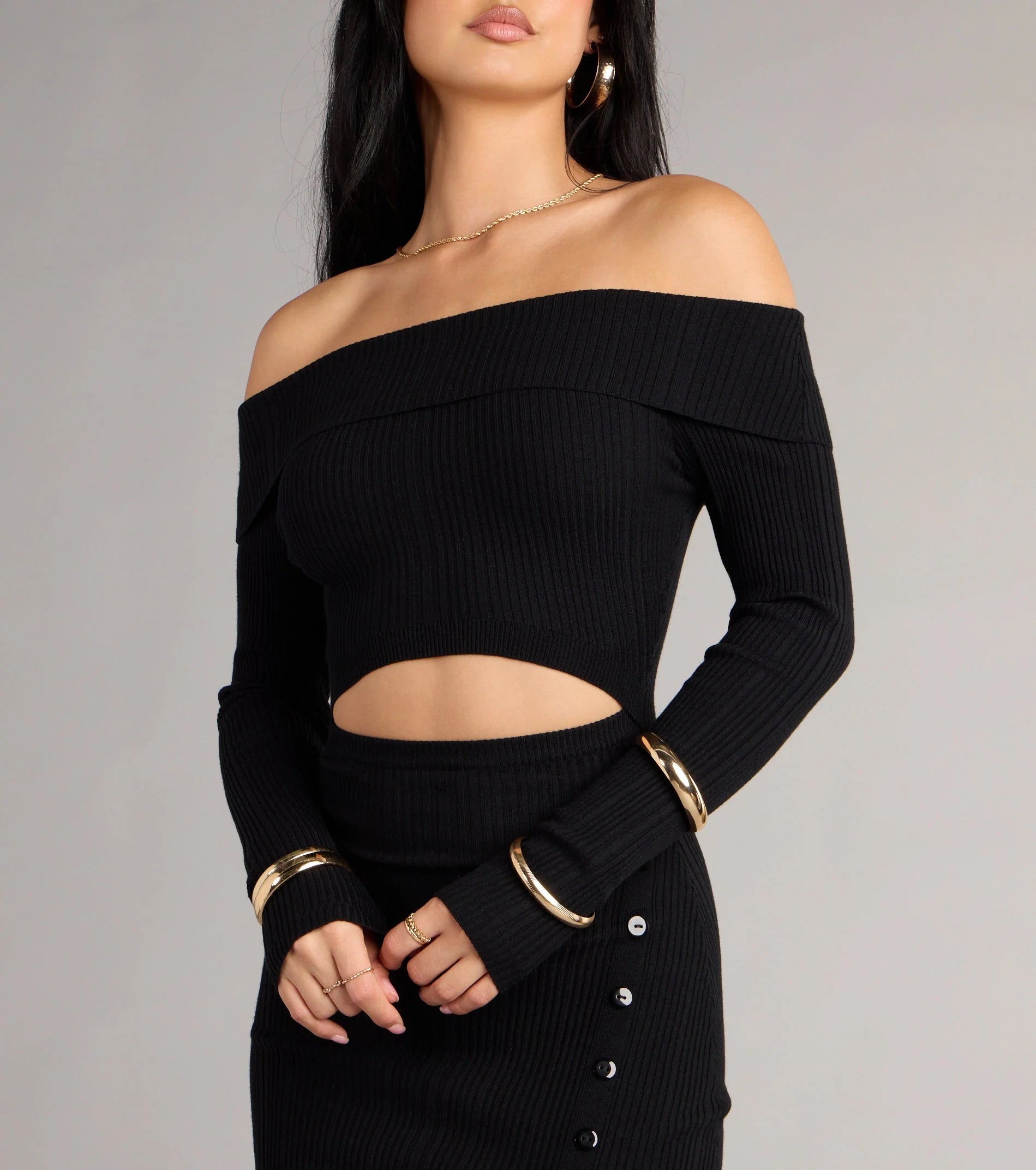 Fireside Flirt Off-The-Shoulder Midi Dress