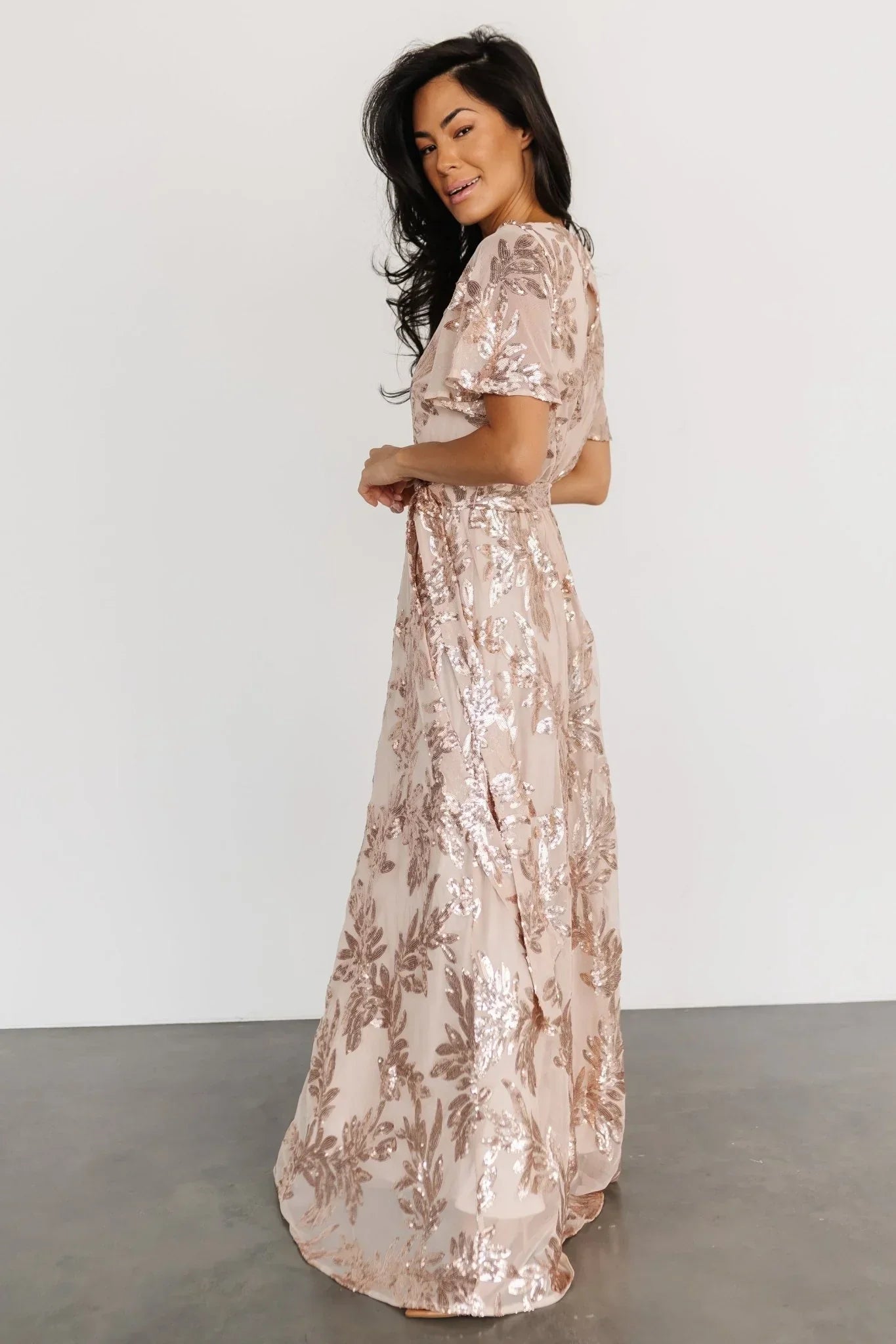 Muse Sequin Maxi Dress | Rose Gold